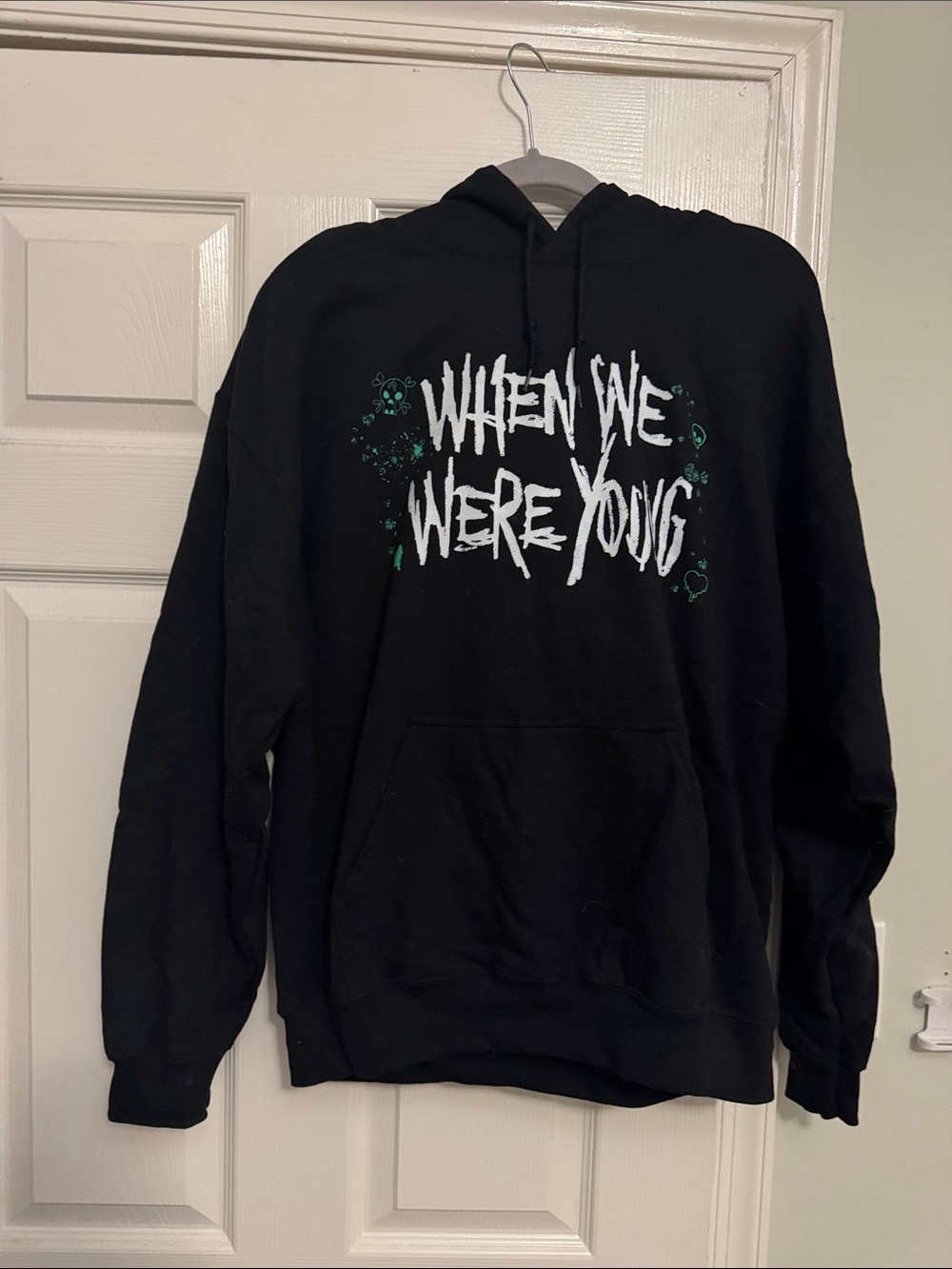 Gildan Black Hoodie with White "When We Were Young" Graphic and Green Accents